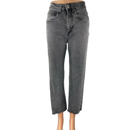 Cotton On Women's Black Frayed Raw Hem Stretch Straight Leg Denim Jeans Pants 4