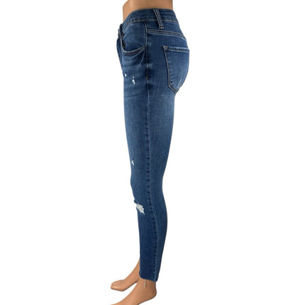 Etienne Marcel Women's Blue Distressed Mid Rise Skinny Denim Jeans Size 26