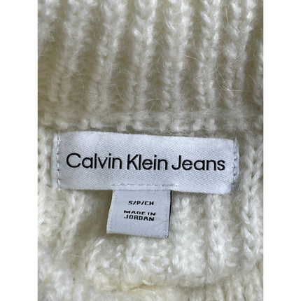 Calvin Klein Jeans Women's Cream Off The Shoulder Ribbed Knit Sweater Top Size S