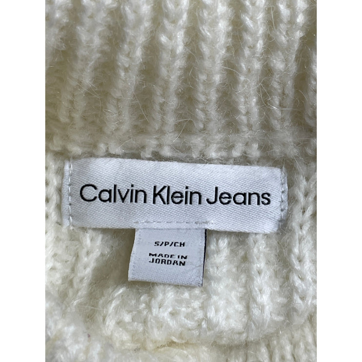 Calvin Klein Jeans Women's Cream Off The Shoulder Ribbed Knit Sweater Top Size S
