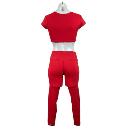 Set Active Red Short Sleeve Scoop Neck Crop Top Leggings Athletic Set Size S