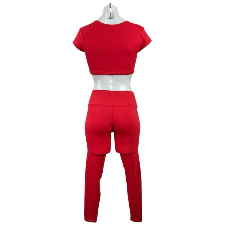 Set Active Red Short Sleeve Scoop Neck Crop Top Leggings Athletic Set Size S