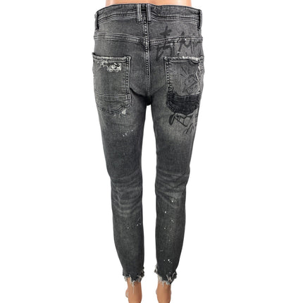 Zara Women's Black Distressed High Rise Cropped Raw Hem Skinny Denim Jeans 31