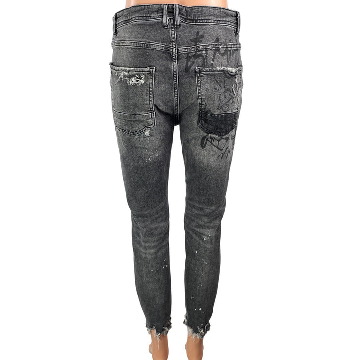 Zara Women's Black Distressed High Rise Cropped Raw Hem Skinny Denim Jeans 31