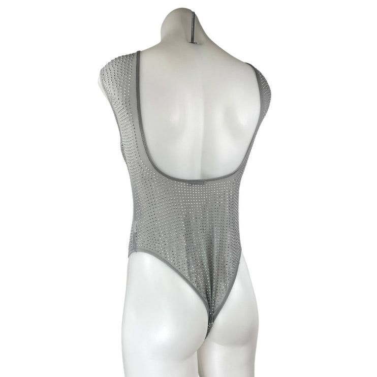 Zara Women's Gray Rhinestone Sleeveless Open Back Tank Bodysuit Top Size S