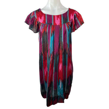 French Connection 100% Silk Multicolor Abstract Short Sleeve Mini Shift Dress 4