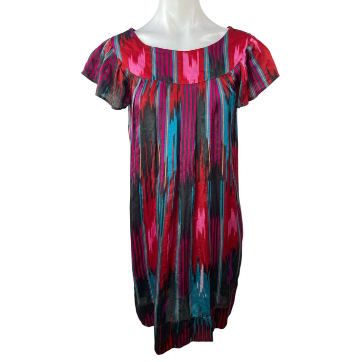 French Connection 100% Silk Multicolor Abstract Short Sleeve Mini Shift Dress 4