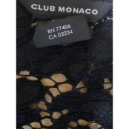 Club Monaco Black Floral Lace Sheer Crew Neck Short Sleeve Crop Blouse Top Sz M