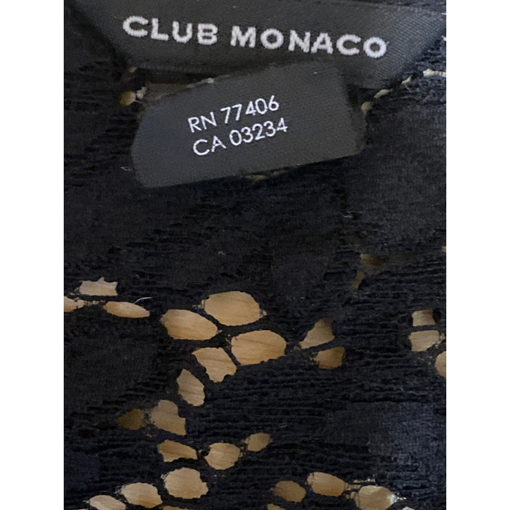 Club Monaco Black Floral Lace Sheer Crew Neck Short Sleeve Crop Blouse Top Sz M