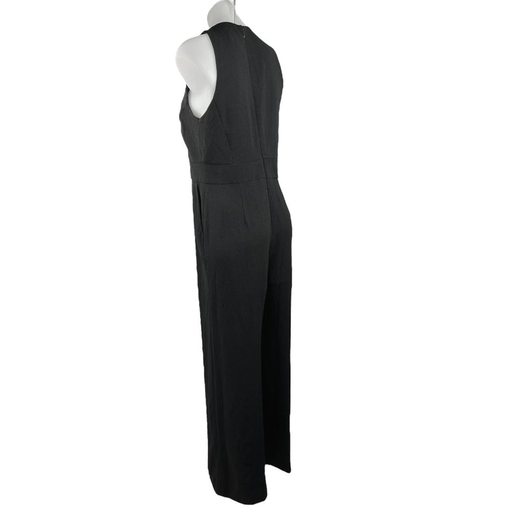 WAYF Black Sleeveless V-neck Keyhole Formal Flared Wide Leg Ankle Jumpsuit Sz L