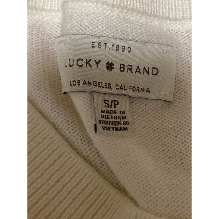 Lucky Brand Cloud Soft Women's Cream V Neck Long Sleeve Sweatshirt Sweater Top S