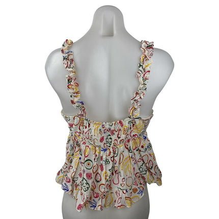 Aqua Multicolor Floral Ruffle Sleeveless Sweetheart Babydoll Tank Top Size M