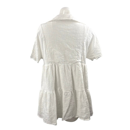 Molly Green White Collared Short Sleeve Tiered  Mini Flare Shirt A-Line Dress M