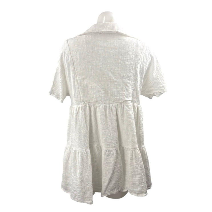 Molly Green White Collared Short Sleeve Tiered  Mini Flare Shirt A-Line Dress M