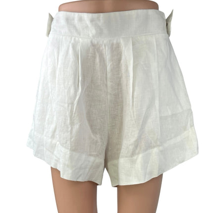 Free The Label Florence White 100% Linen Pleated High Waist Wide Leg Shorts M