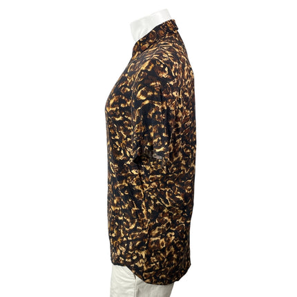 Topman Men's Brown Black Short Sleeves Animal Print Button Down Shirt Top Size L