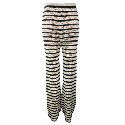 Zara White Black Striped Knit Crochet High Waist Flared Cover Up Trouser Pants M