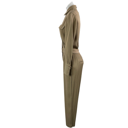 Equipment Beige Long Sleeves Belted Pocket Utility Overalls Romper Jumpsuit SP