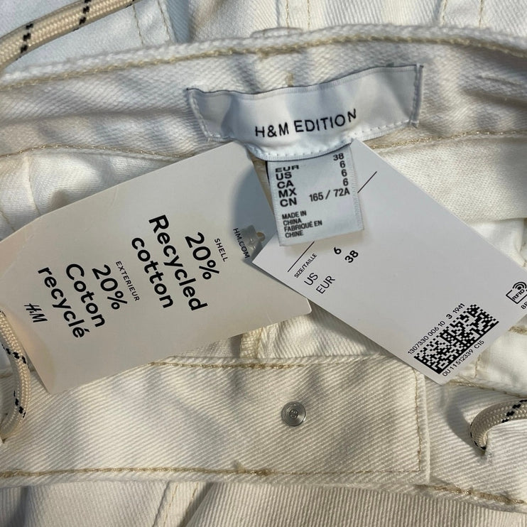 NEW H&M Women's White High Rise Loose Palazzo Wide Leg Baggy Denim Jeans Size 6