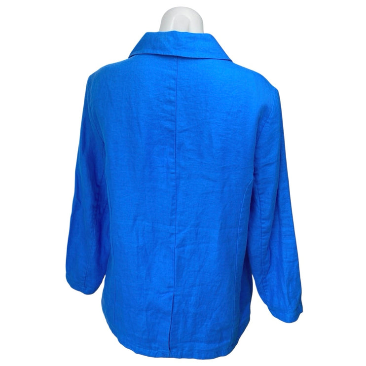 H Halston Blue 100% Linen Long Sleeve One Button Blazer Coat Jacket Size M