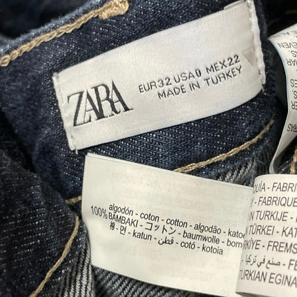 Zara Women's Blue Dark Wash Cuffed High Rise Wide Leg Baggy Denim Jeans Size 0