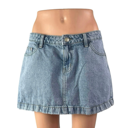Princess Polly Women's Blue Mid Rise Y2K A Line Mini Denim Jean Skirt Size 8