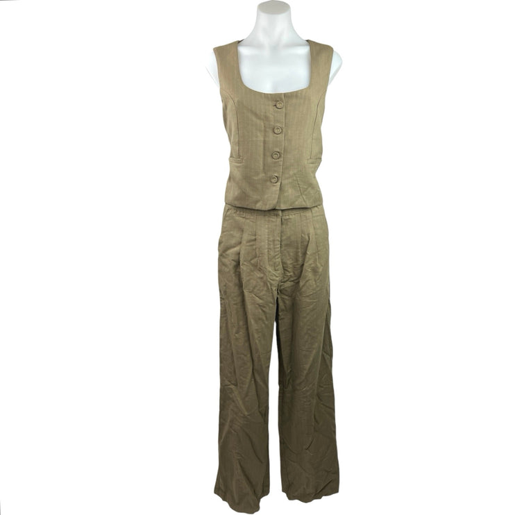 WeWoreWhat Olive Green Pinstriped Tailored Formal Vest Top & Trouser Pants Set 4