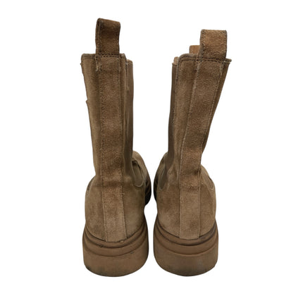 ZARA Womens Brown Suede Side Gore Chunky Sole Round Toe Ankle Chelsea Boots 10.5