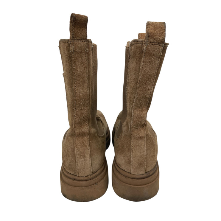 ZARA Womens Brown Suede Side Gore Chunky Sole Round Toe Ankle Chelsea Boots 10.5