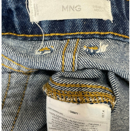MNG Mango Blue Medium Wash High Waist Slit Straight Midi Denim Jean Skirt S