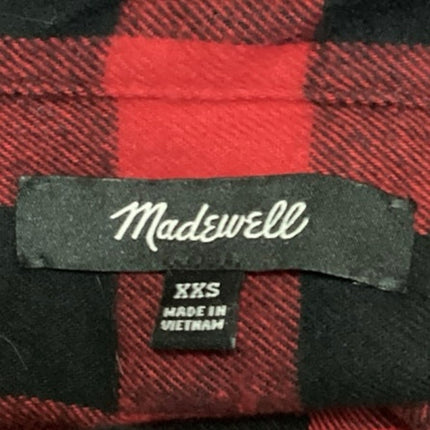 Madewell Women's Red Black Plaid Check Flannel Half Button Down Shirt Top Sz XXS