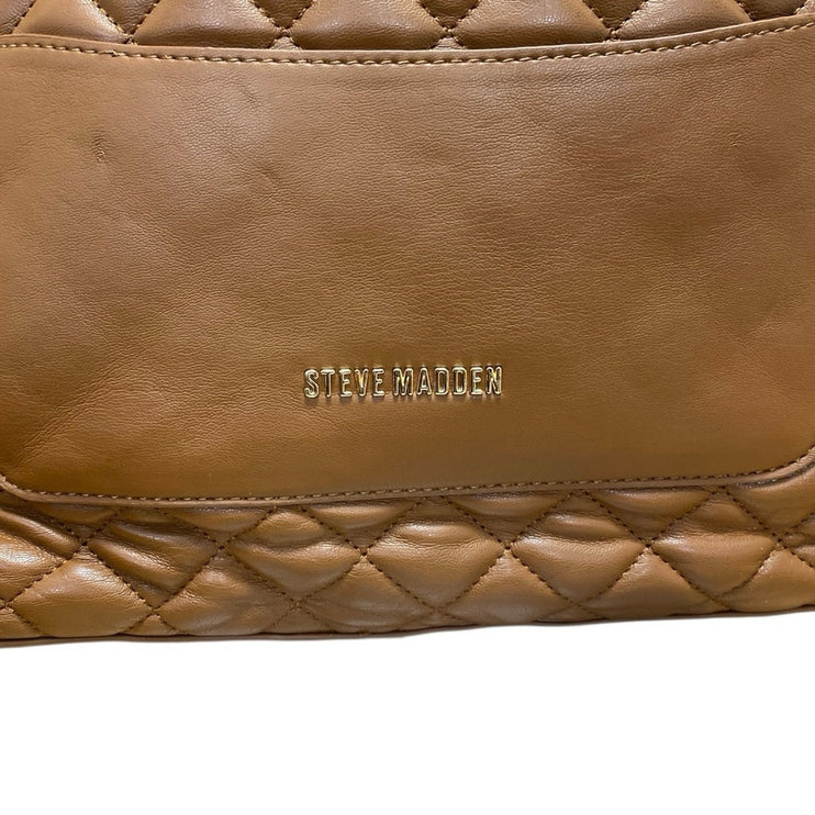 Steve Madden Bkimmy Womens Brown Quilted Faux Vegan Leather Tote Shoulder Bag OS