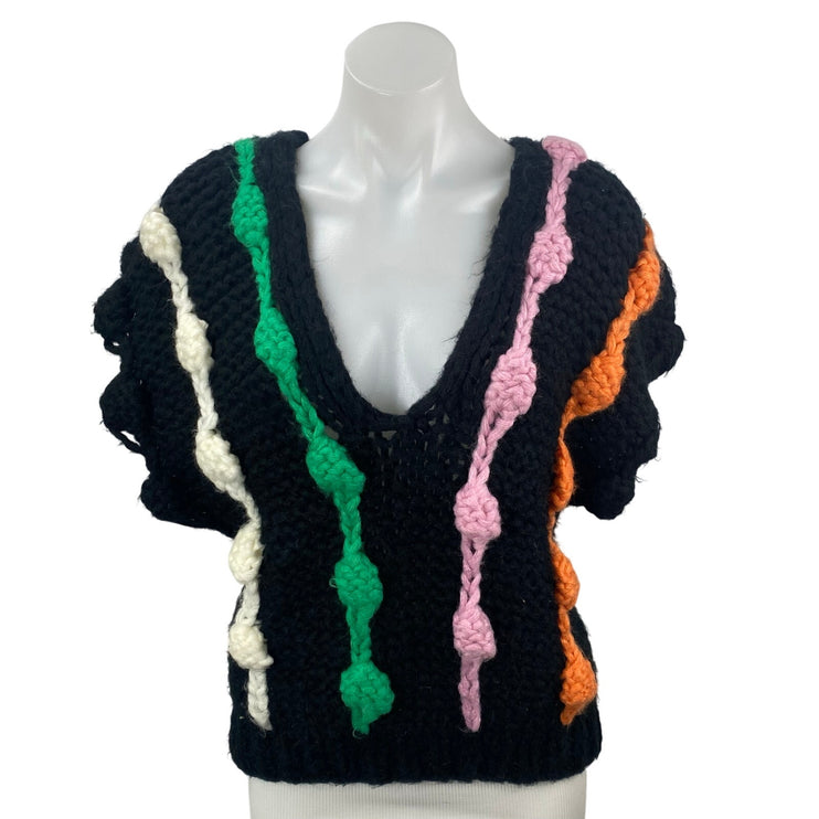 Anthropologie Maeve Black Bauble Knit Chunky Striped Sweater Vest Top Size OS