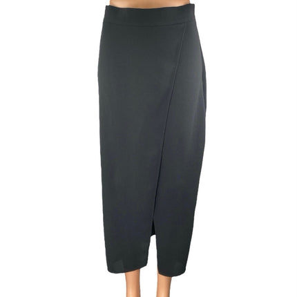 Zara Women's Black Faux Wrap Zip High Waisted Split Pencil Midi Skirt Size S