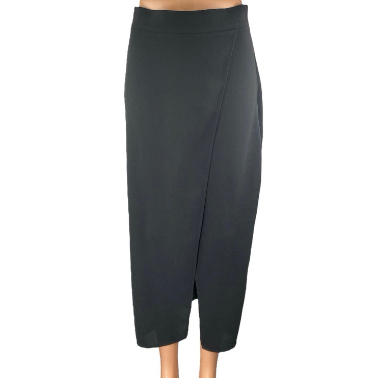 Zara Women's Black Faux Wrap Zip High Waisted Split Pencil Midi Skirt Size S