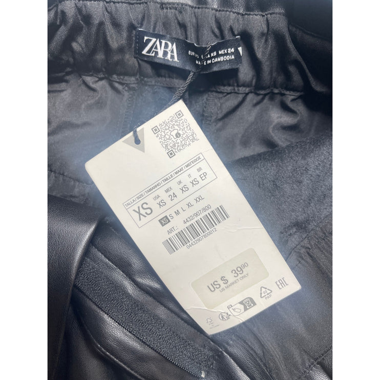 NEW Zara Women's Black Faux Vegan Leather Pleated High Waisted A-Line Shorts XS