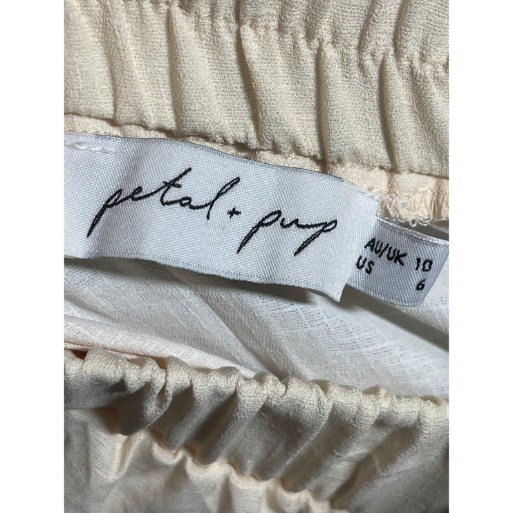 Petal + Pup White Linen Tie Dye Elastic Waist Tiered Midi A-Line Flared Skirt 6