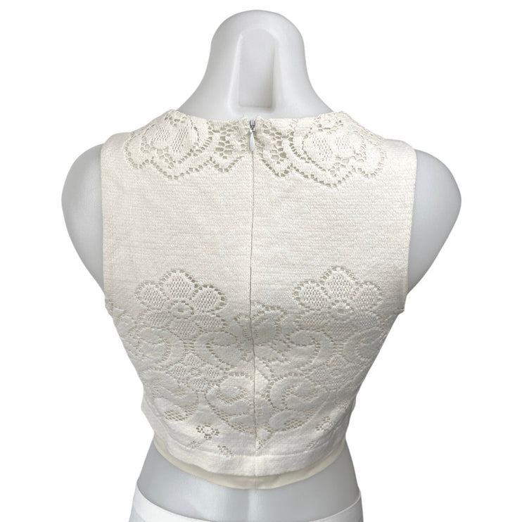 A.L.C Women's White Lace Floral Sleeveless Crew Neck Zipper Crop Tank Top XS