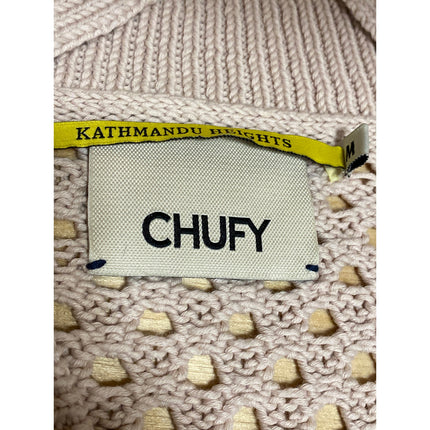 Chufy Women's Beige Crochet Knit Collared Long Sleeve Sweatshirt Sweater Top M