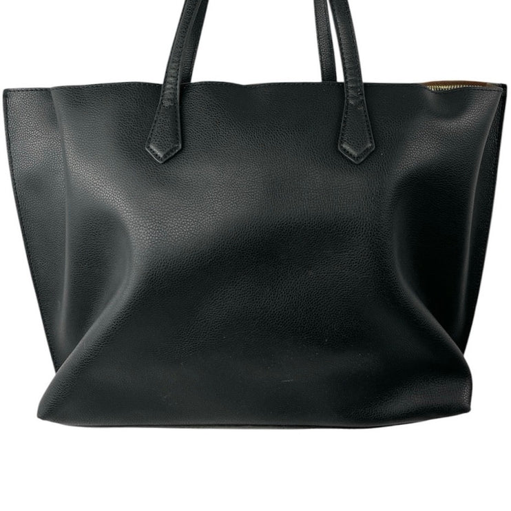 Quince Black Italian Leather Triple Compartment Laptop Shopper Tote Handbag OS