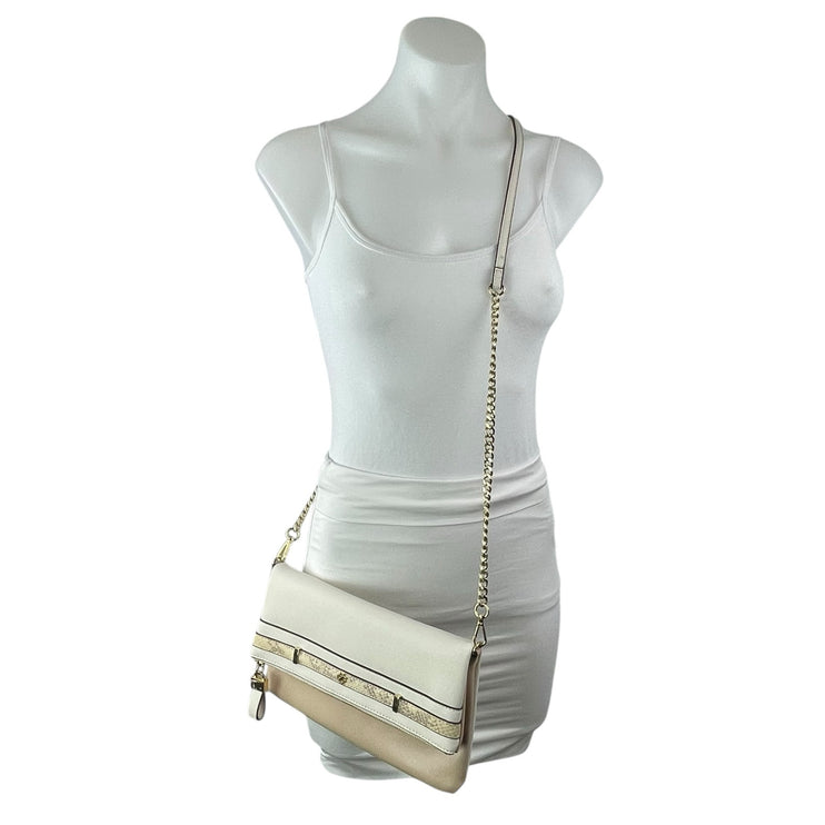 Ann Taylor Women's White Beige Chain Crossbody Wallet Clutch Purse Mini Bag OS