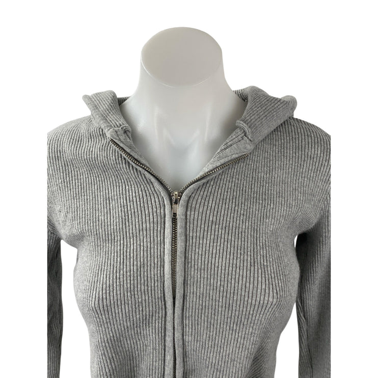 Brandy Melville Women's Gray Ribbed Knit Full Zip Crop Hoodie Sweatshirt Top S