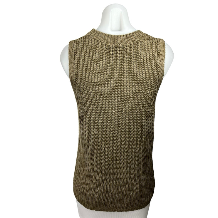 Loft Olive Green Taupe Knitted Crewneck Sleeveless Pullover Sweater Vest Size L