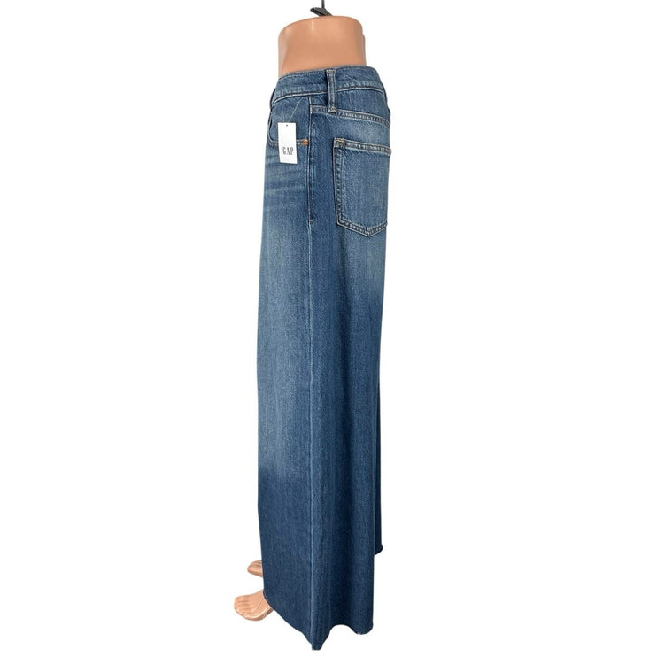 NEW GAP Raw Hem Mid Rise Baggy Palazzo Straight Wide Leg Denim Jeans Pants Sz 27