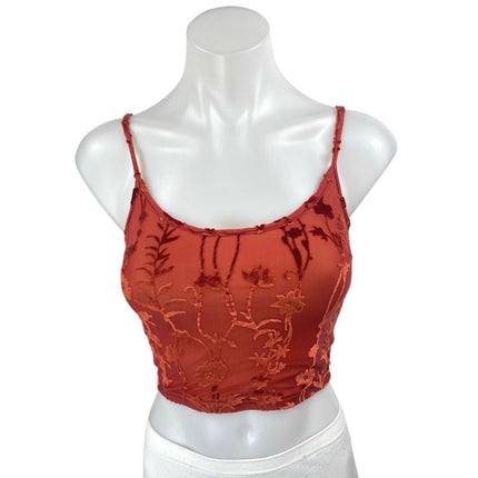 Tiger Mist Orange Floral Jacquard Sleeveless Cami Camisole Tank Crop Top Size S