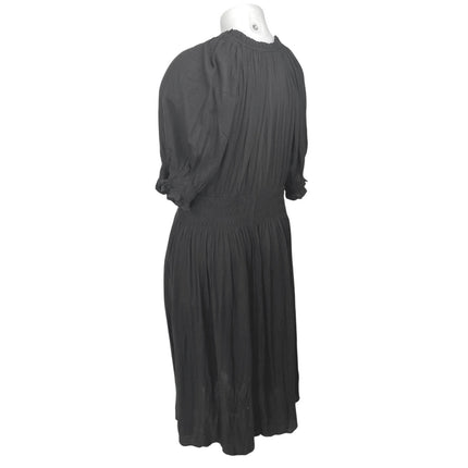 Gap Black Short Puff Sleeve V Neck Ruffle Smocked Fit & Flare Maxi Dress Size XL