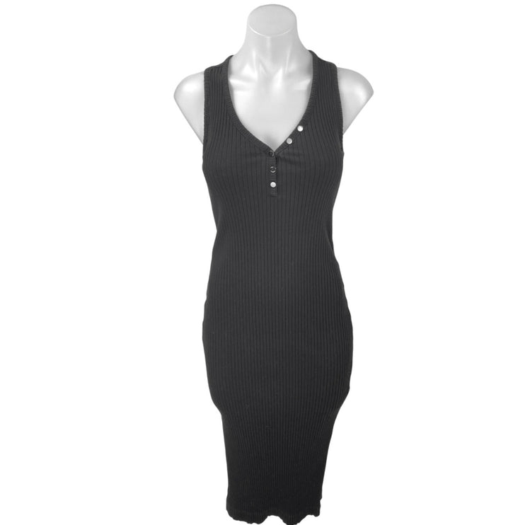 Banana Republic Heritage Black Sleeveless Knit Henley Bodycon Midi Dress XS