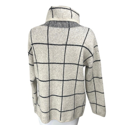 Madewell Women's Tan Rib Knit Long Sleeve Plaid Check Turtleneck Sweater Top S