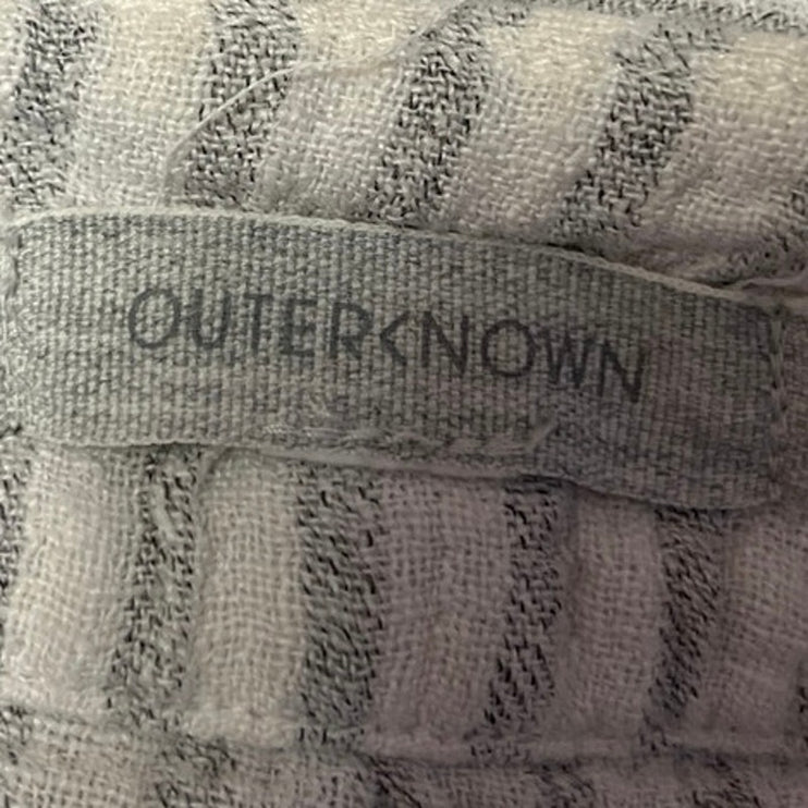 Outerknown White Gray Linen Striped V-neck Short Sleeve Shirt Blouse Top Size M