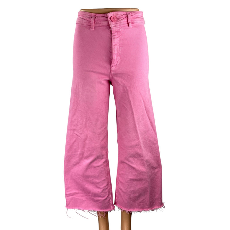Zara The Marine Straight Womens Pink Raw Frayed Hem Wide Leg Denim Jeans Pants 4